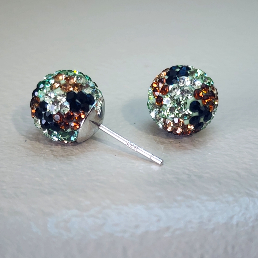 Green Camouflage Crystal Ball Earrings – 10mm